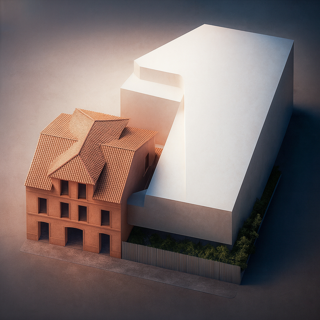 En este concurso de Recon Arquitectura, se trataba de proyectar una ampliación para un centro cultura, dignificando el edificio existente