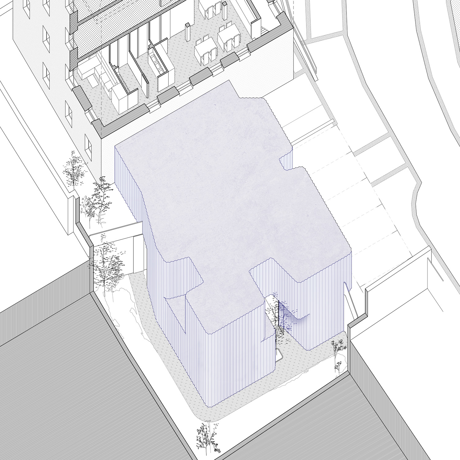 En este concurso para la ampliación de las oficinas de Alokabide, Recon Arquitectura propuso un volumen claramente diferenciado de la preexistencia