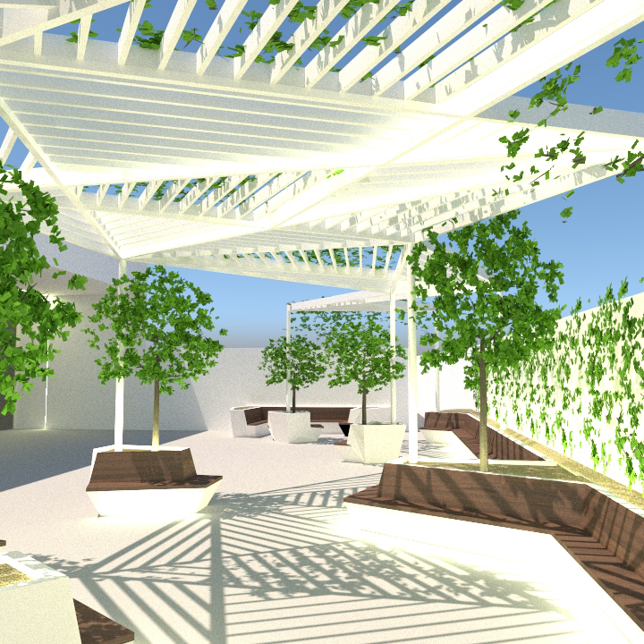 Recon Arquitectura, en colaboración con un estudio de Vinaroz, propuso esta pérgola para la regeneración de la plaza del mercado