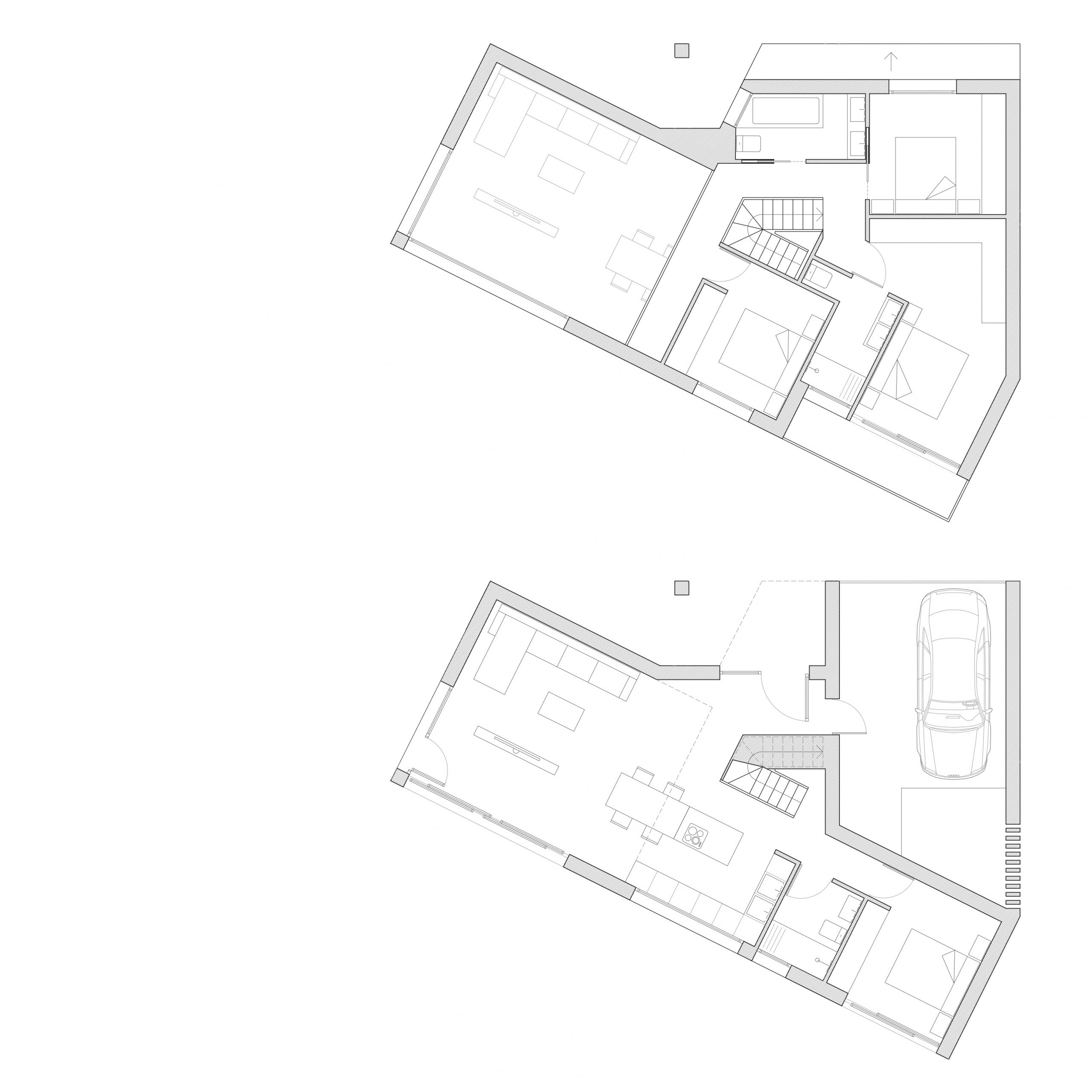 En esta vivienda unifamiliar Recon Arquitectura diseñó una casa que se adaptara a la forma triangular del solar
