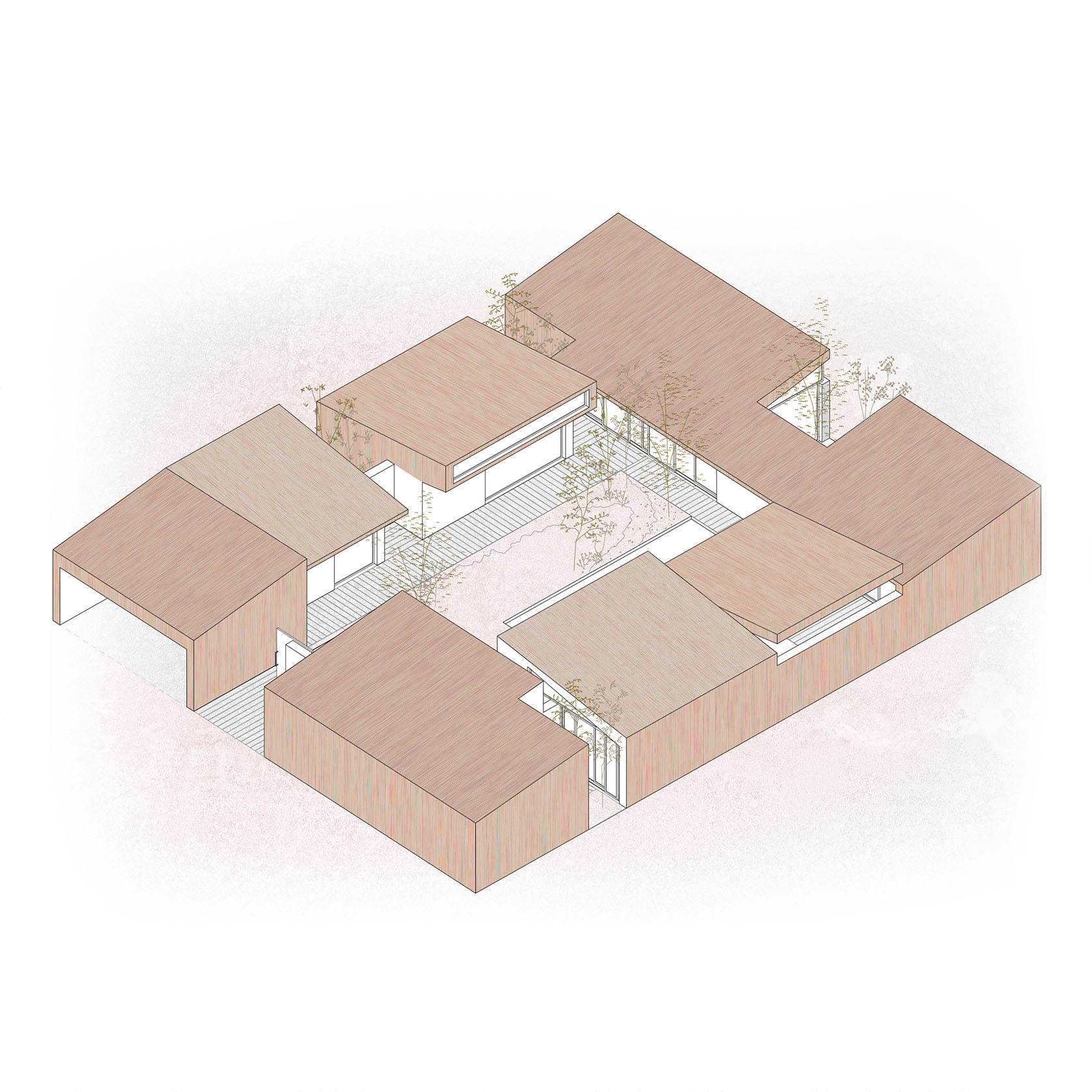 Casa modular propuesta por Recon Arquitetura en torno al patio como unidad esencial de la organización