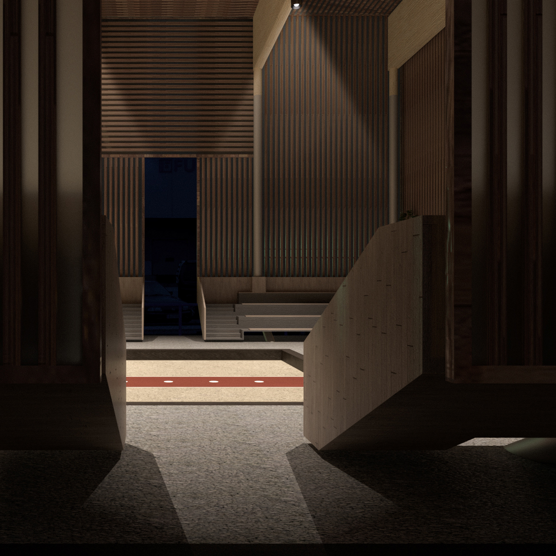 En este concurso de Recon Arquitectura, propusimos un edificio masivo pero apoyado livianamente sobre el suelo para la construcción de una bolera