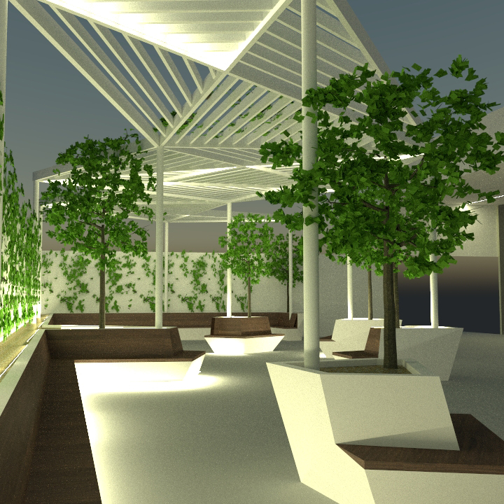 Recon Arquitectura, en colaboración con un estudio de Vinaroz, propuso esta pérgola para la regeneración de la plaza del mercado